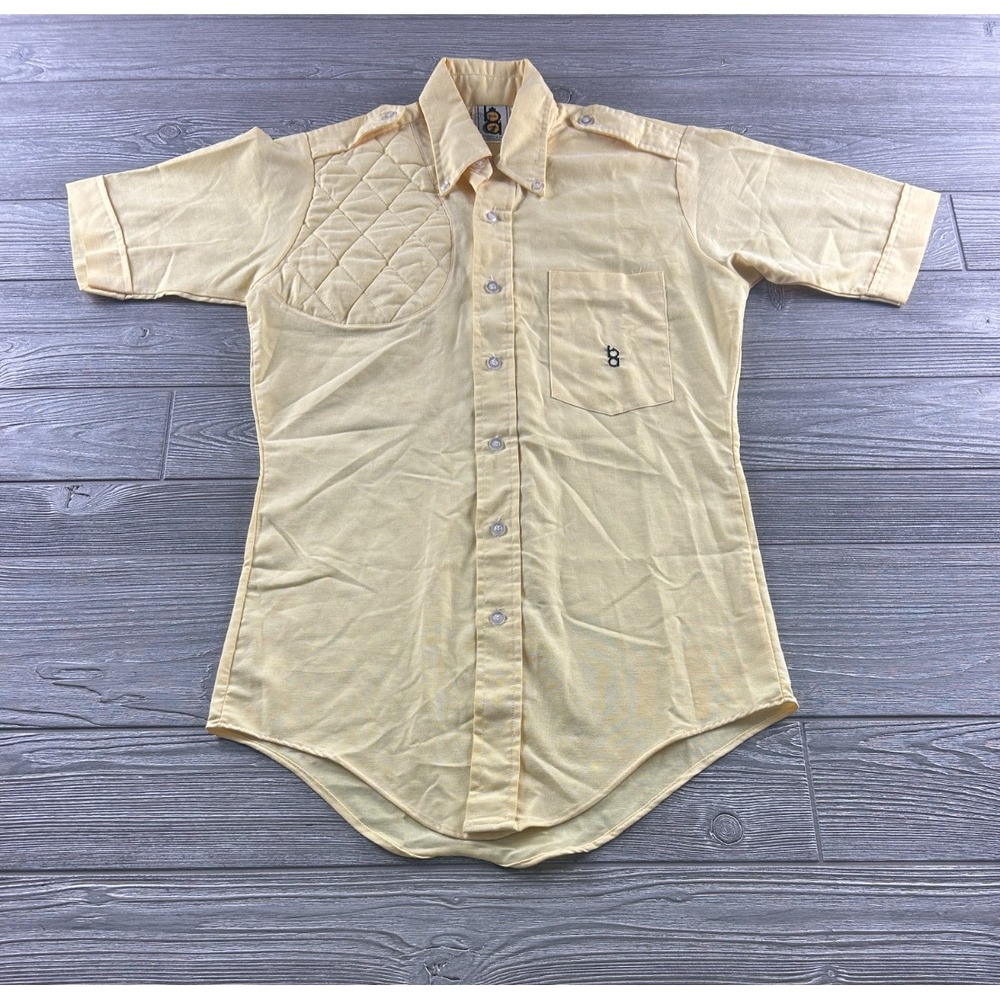 Vintage 80s Bob Allen Hunting Shooting Shirt Yellow Size 14-S-14.5 Cotton Blend